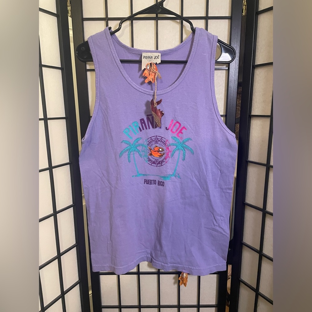 Pirana Joe “Puerto Rico” Purple Tank Shirt NWT Small